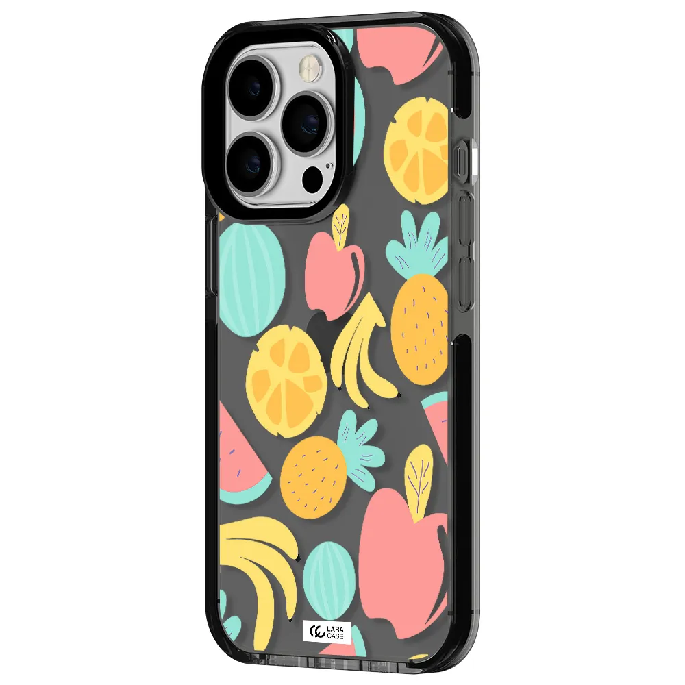 a pattern of fruits on a white background Apple iPhone 13 Pro impact Smoke Black Case