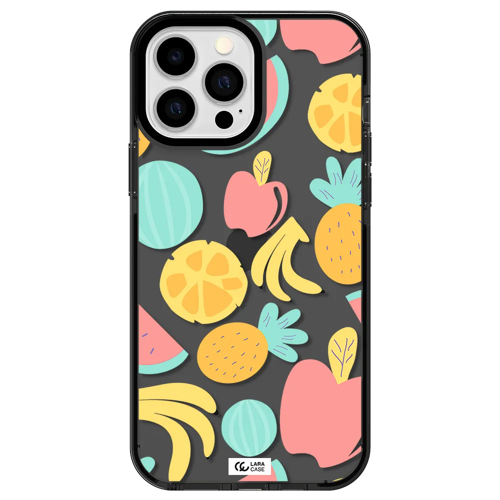 a pattern of fruits on a white background Apple iPhone 13 Pro Max impact Smoke Black Case