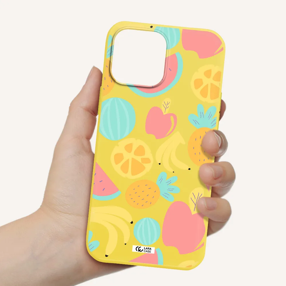 a pattern of fruits on a white background Apple iPhone 13 Pro Max Silicone canary yellow Case