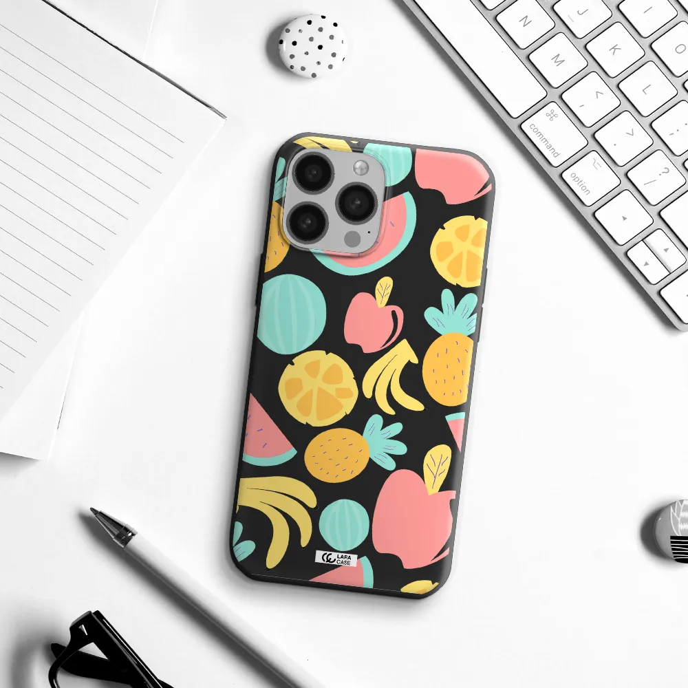 a pattern of fruits on a white background Apple iPhone 13 Pro Silicone black Case