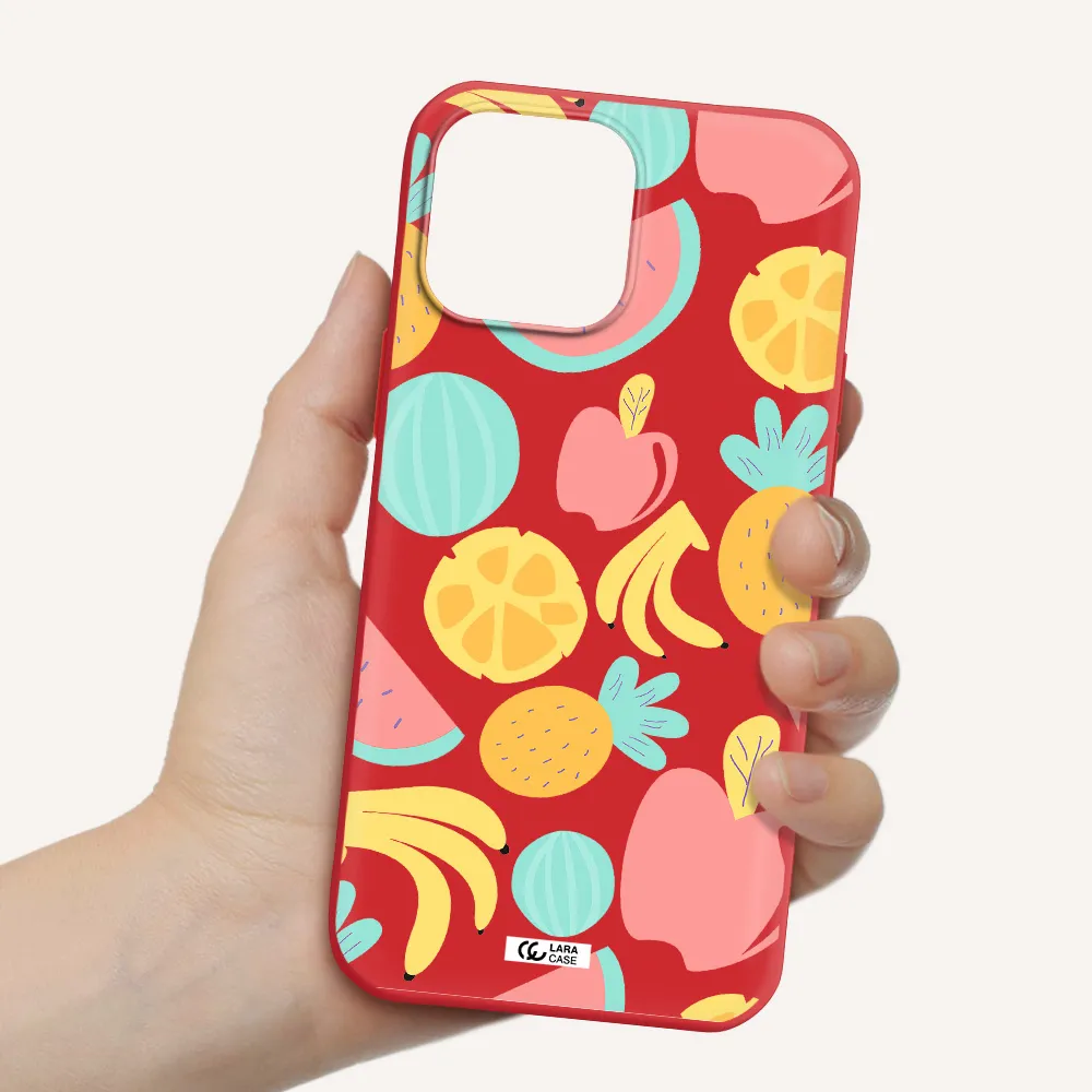 a pattern of fruits on a white background Apple iPhone 13 Pro Silicone Imperial Red Case