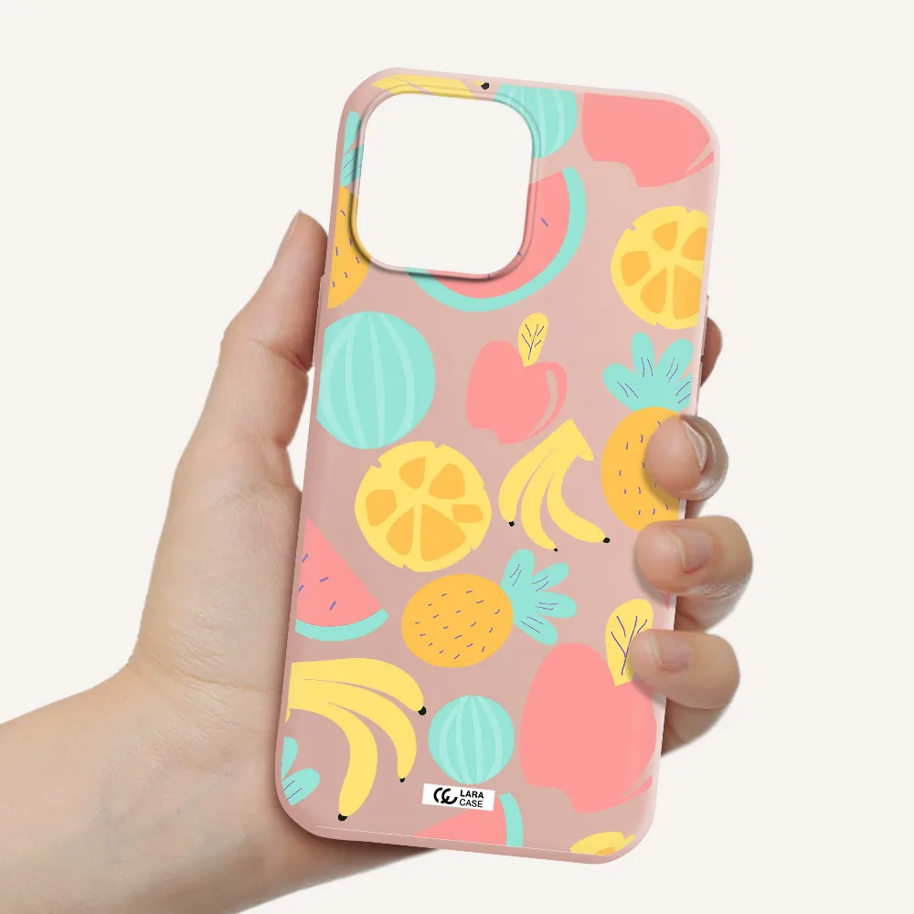 a pattern of fruits on a white background Apple iPhone 13 Pro Silicone pastel pink Case