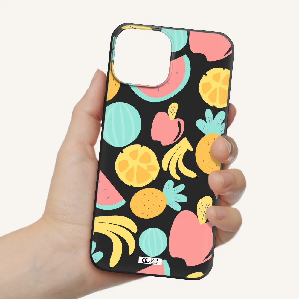 a pattern of fruits on a white background Apple iPhone 13 Silicone black Case