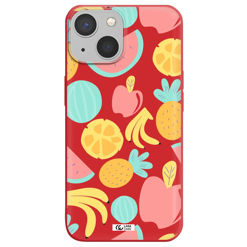 a pattern of fruits on a white background Apple iPhone 13 Silicone Imperial Red Case