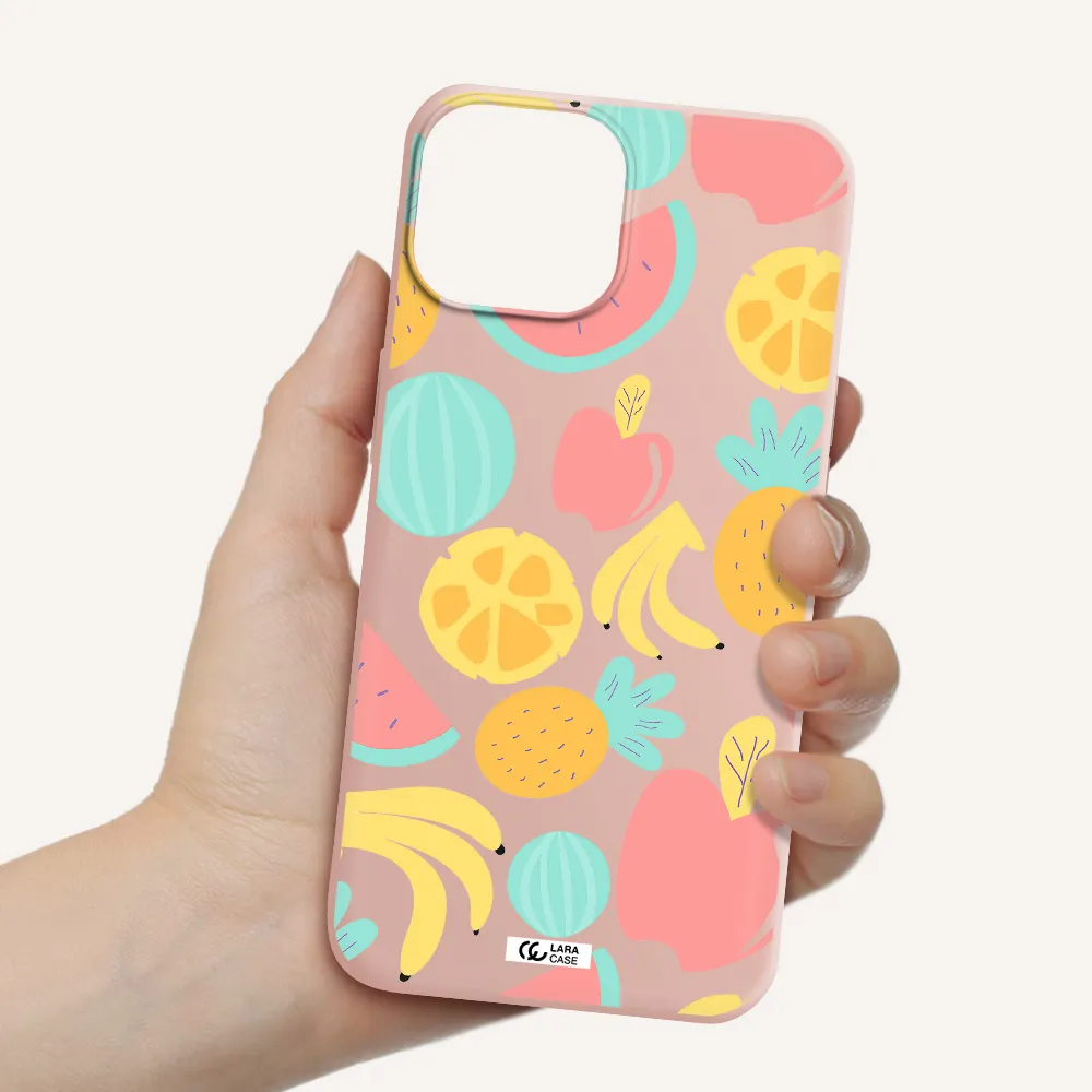 a pattern of fruits on a white background Apple iPhone 13 Silicone pastel pink Case