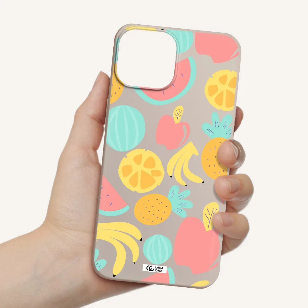 a pattern of fruits on a white background Apple iPhone 13 Silicone Stone Case