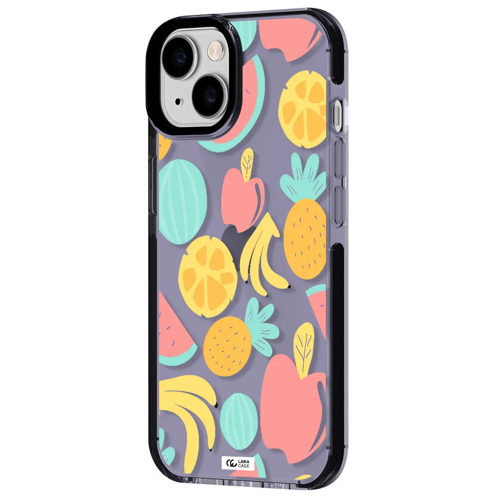 a pattern of fruits on a white background Apple iPhone 14 impact Lilac Case