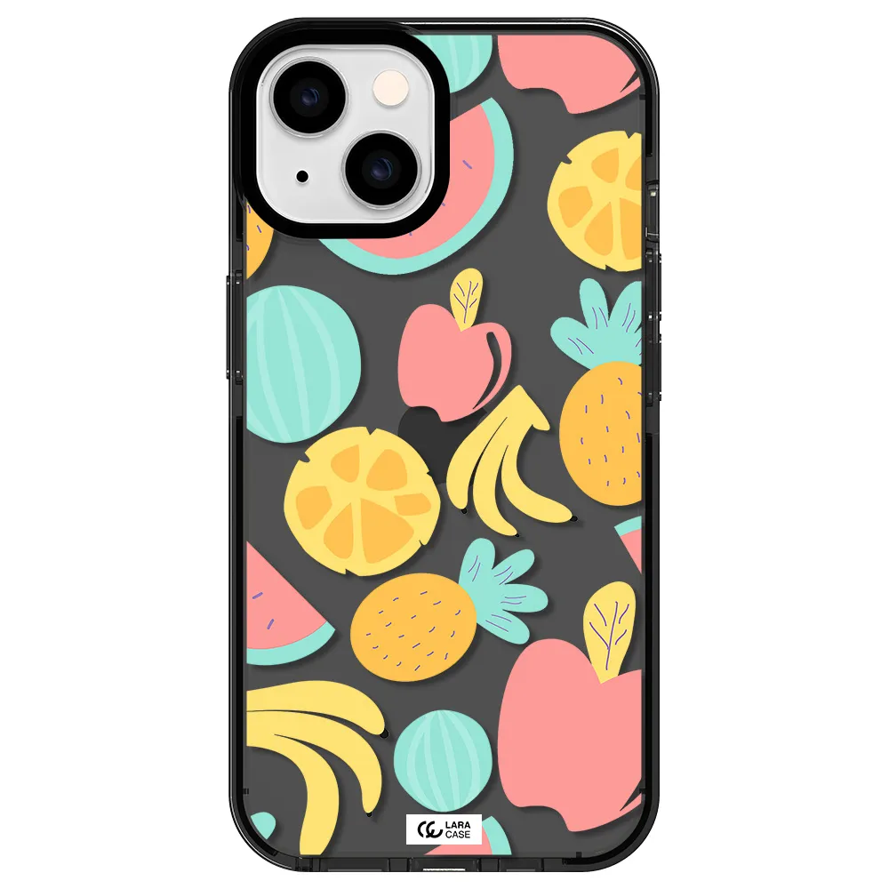 a pattern of fruits on a white background Apple iPhone 14 impact Smoke Black Case