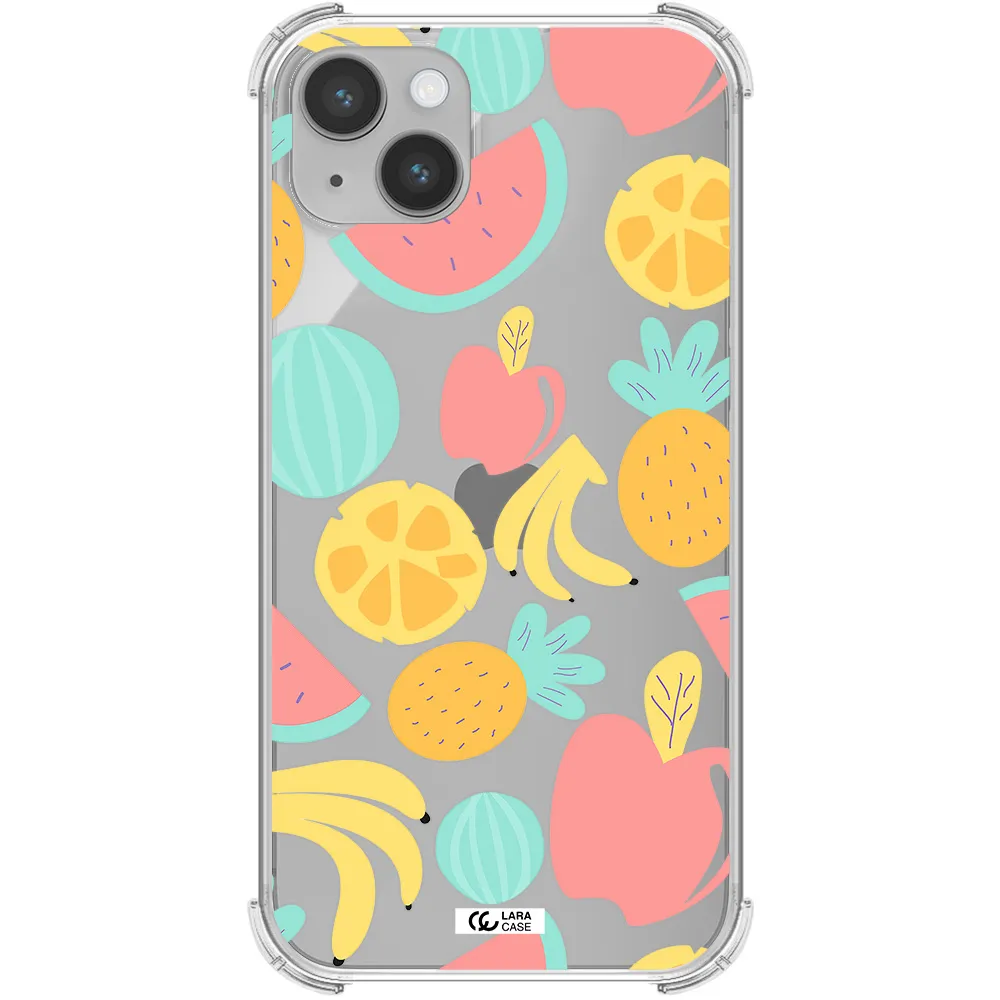 a pattern of fruits on a white background Apple iPhone 14 plus Clear PC Case