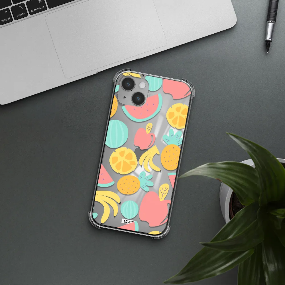 a pattern of fruits on a white background Apple iPhone 14 plus Clear PC Case