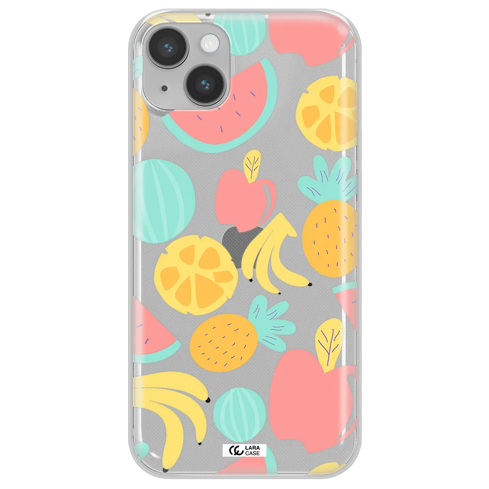 a pattern of fruits on a white background Apple iPhone 14 plus Clear TPU Case