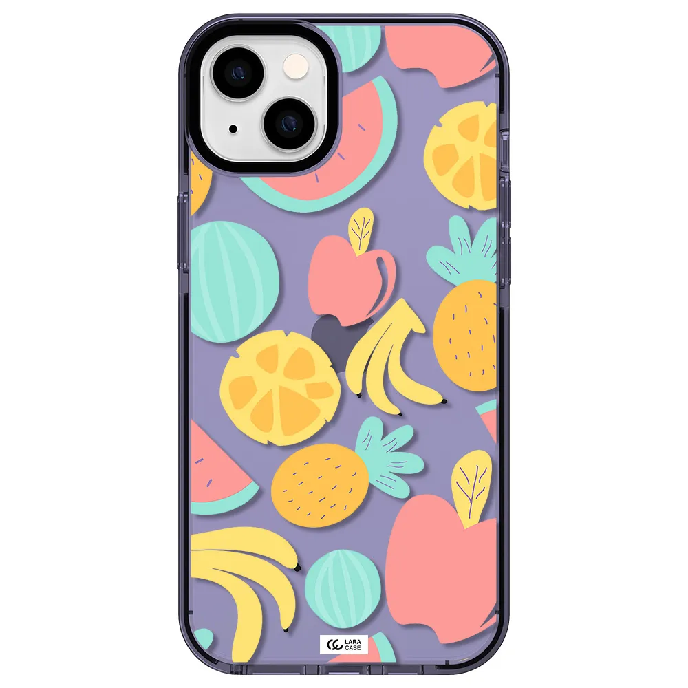 a pattern of fruits on a white background Apple iPhone 14 plus impact Lilac Case