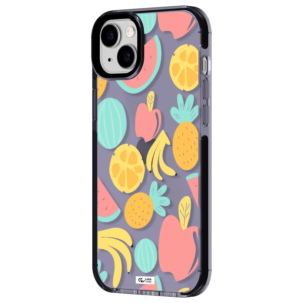 a pattern of fruits on a white background Apple iPhone 14 plus impact Lilac Case