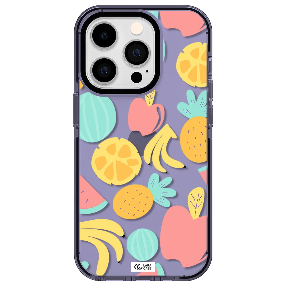 a pattern of fruits on a white background Apple iPhone 14 pro impact Lilac Case
