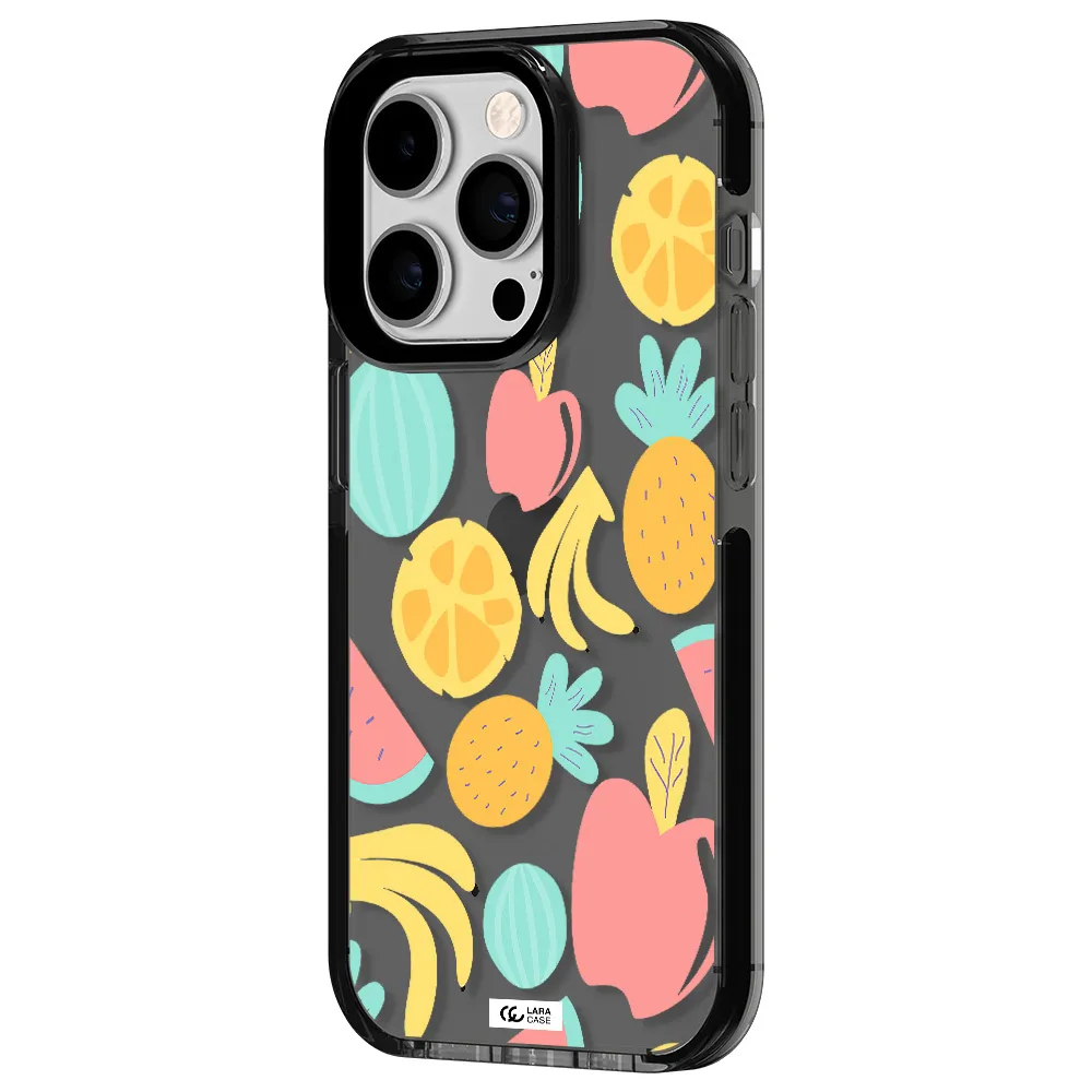 a pattern of fruits on a white background Apple iPhone 14 pro impact Smoke Black Case