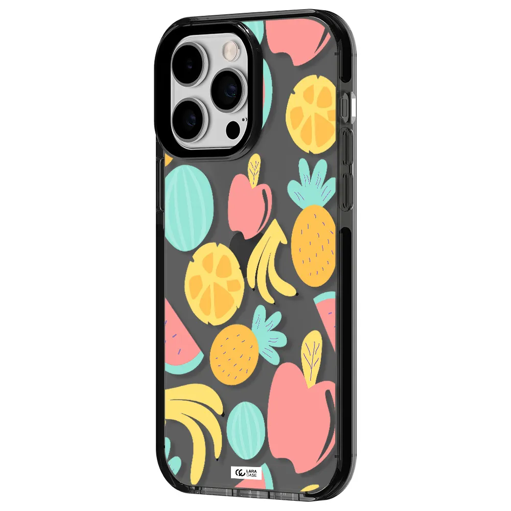 a pattern of fruits on a white background Apple iPhone 14 pro max impact Smoke Black Case