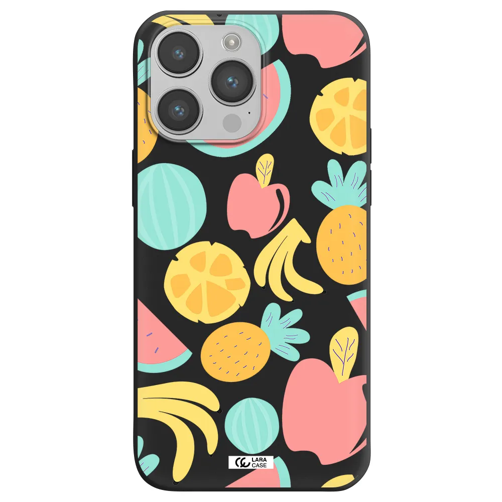 a pattern of fruits on a white background Apple iPhone 14 pro max Silicone black Case