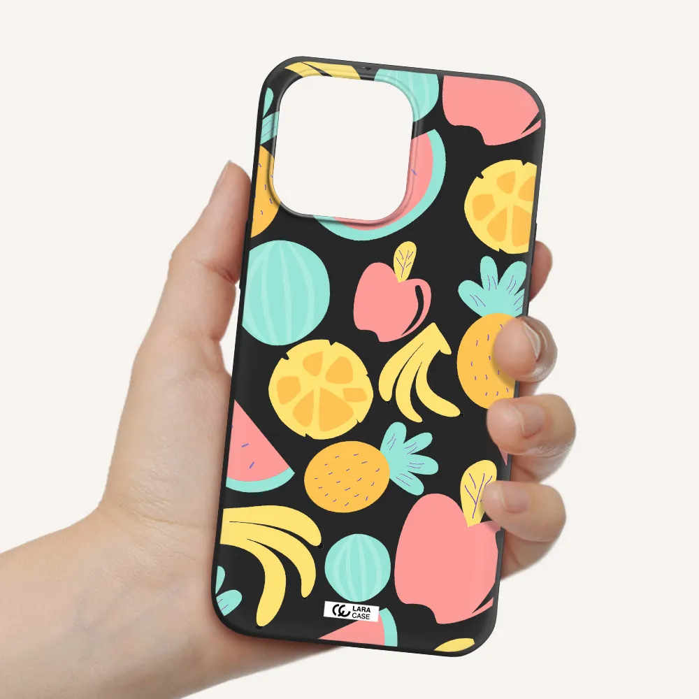 a pattern of fruits on a white background Apple iPhone 14 pro Silicone black Case