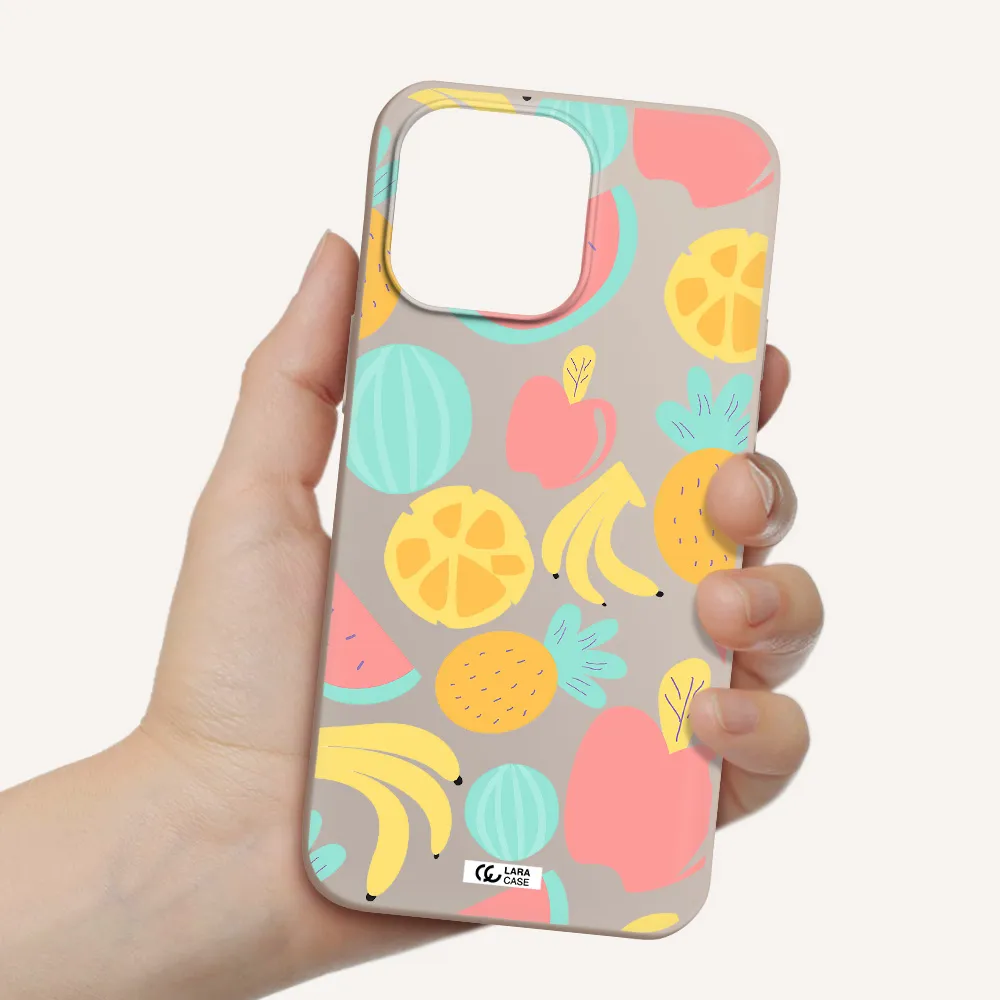 a pattern of fruits on a white background Apple iPhone 14 pro Silicone Stone Case