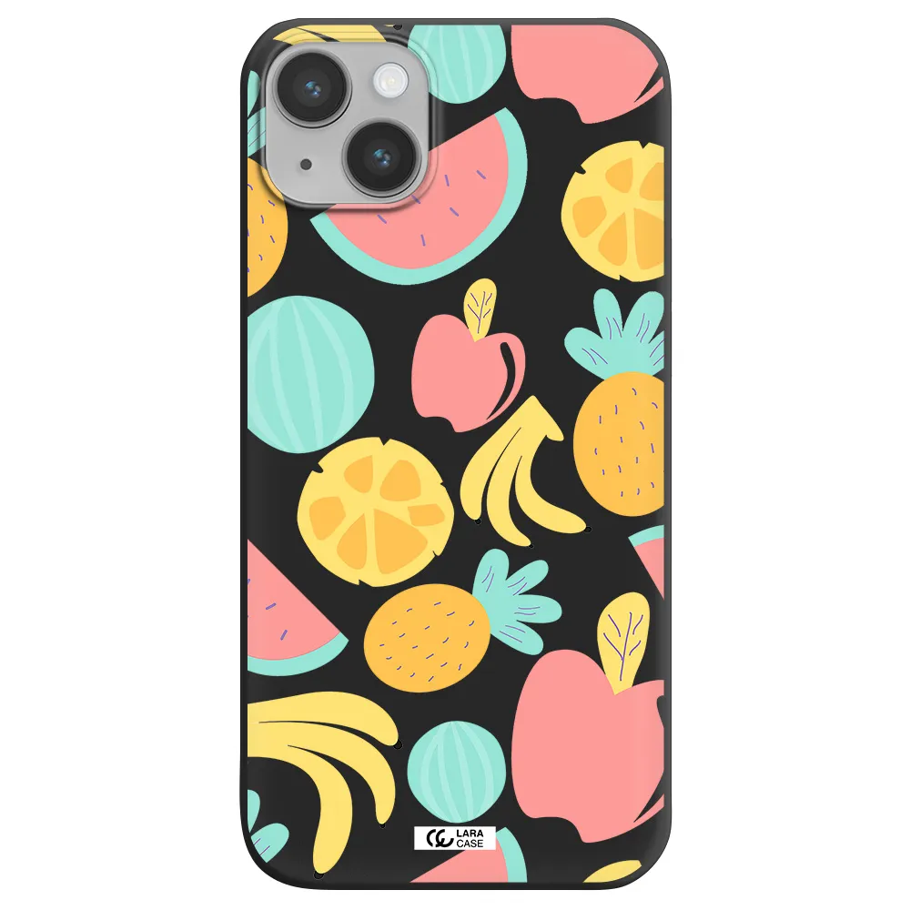 a pattern of fruits on a white background Apple iPhone 14 Silicone black Case