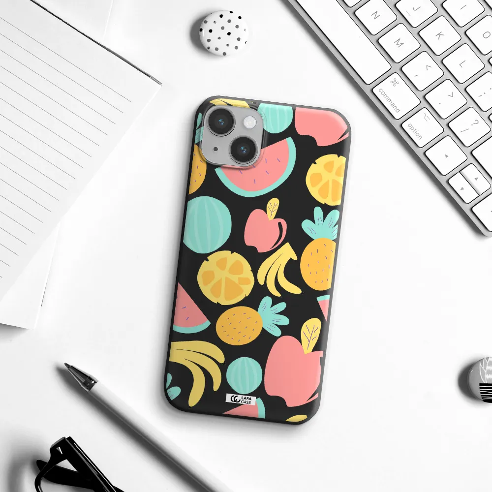 a pattern of fruits on a white background Apple iPhone 14 Silicone black Case