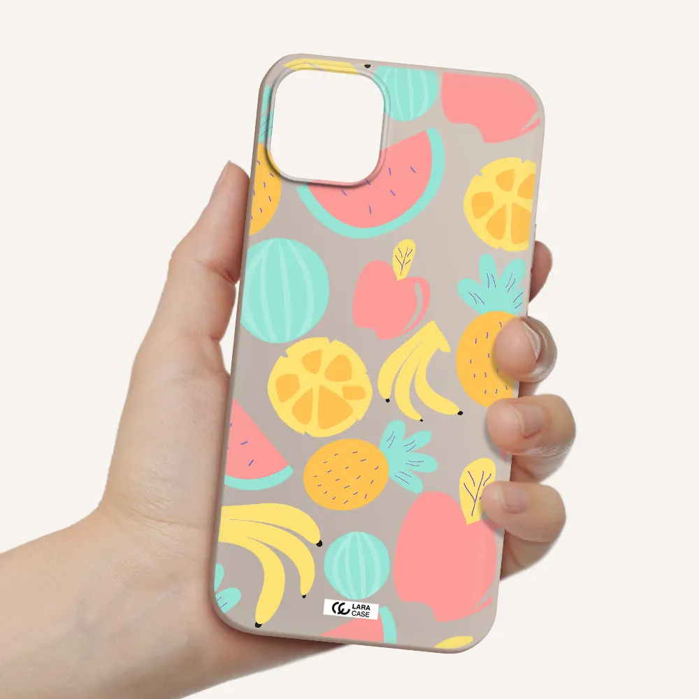 a pattern of fruits on a white background Apple iPhone 14 Silicone Stone Case