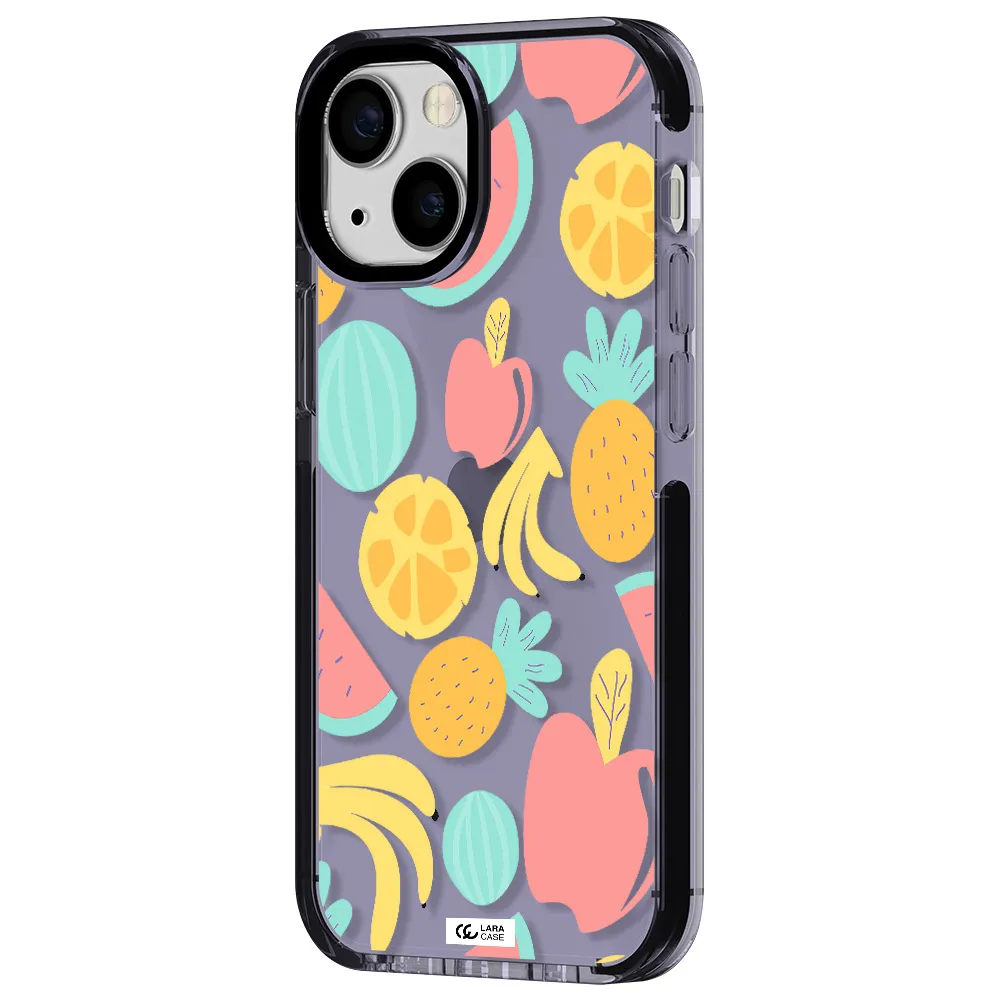 a pattern of fruits on a white background Apple iPhone 15 impact Lilac Case