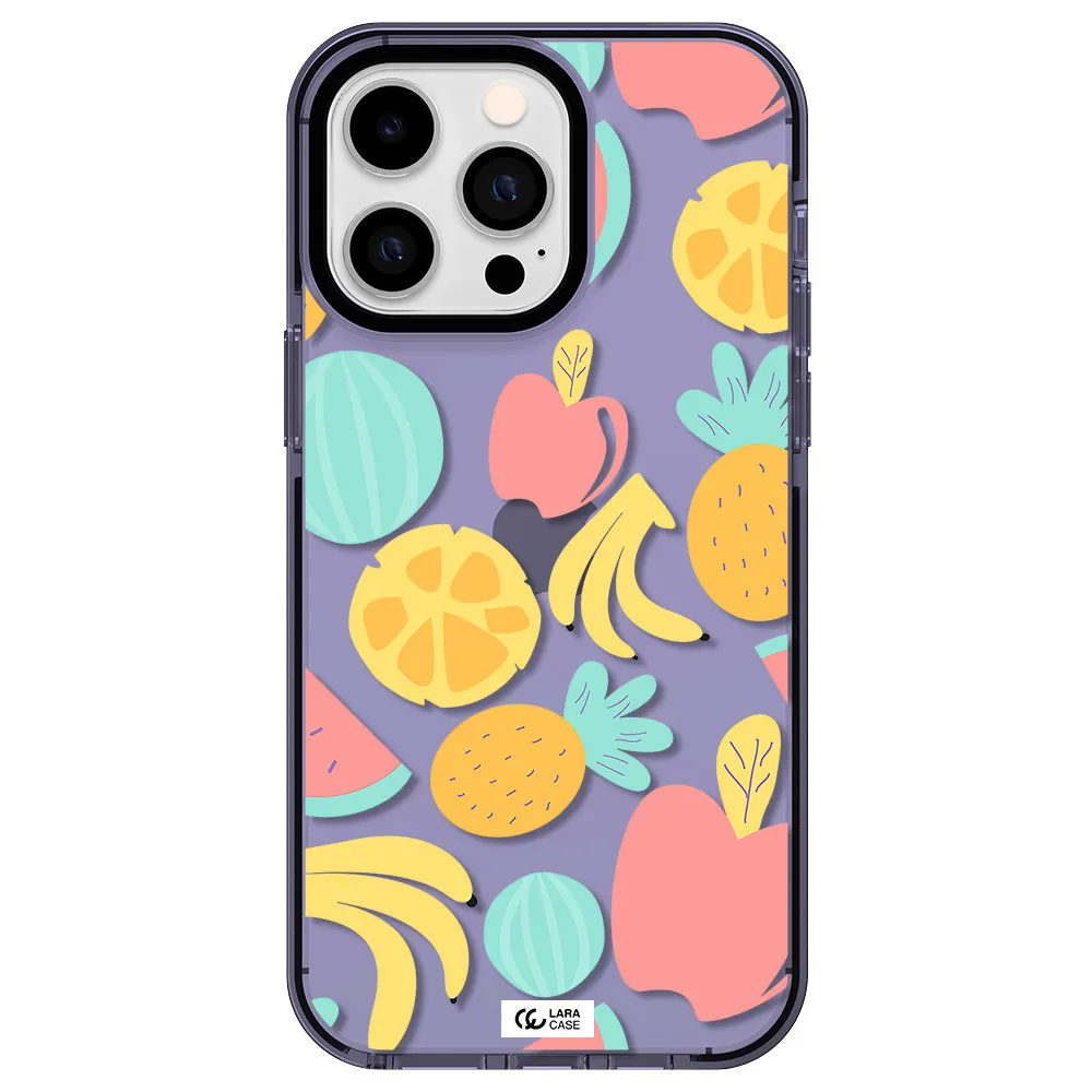 a pattern of fruits on a white background Apple iPhone 15 Pro impact Lilac Case