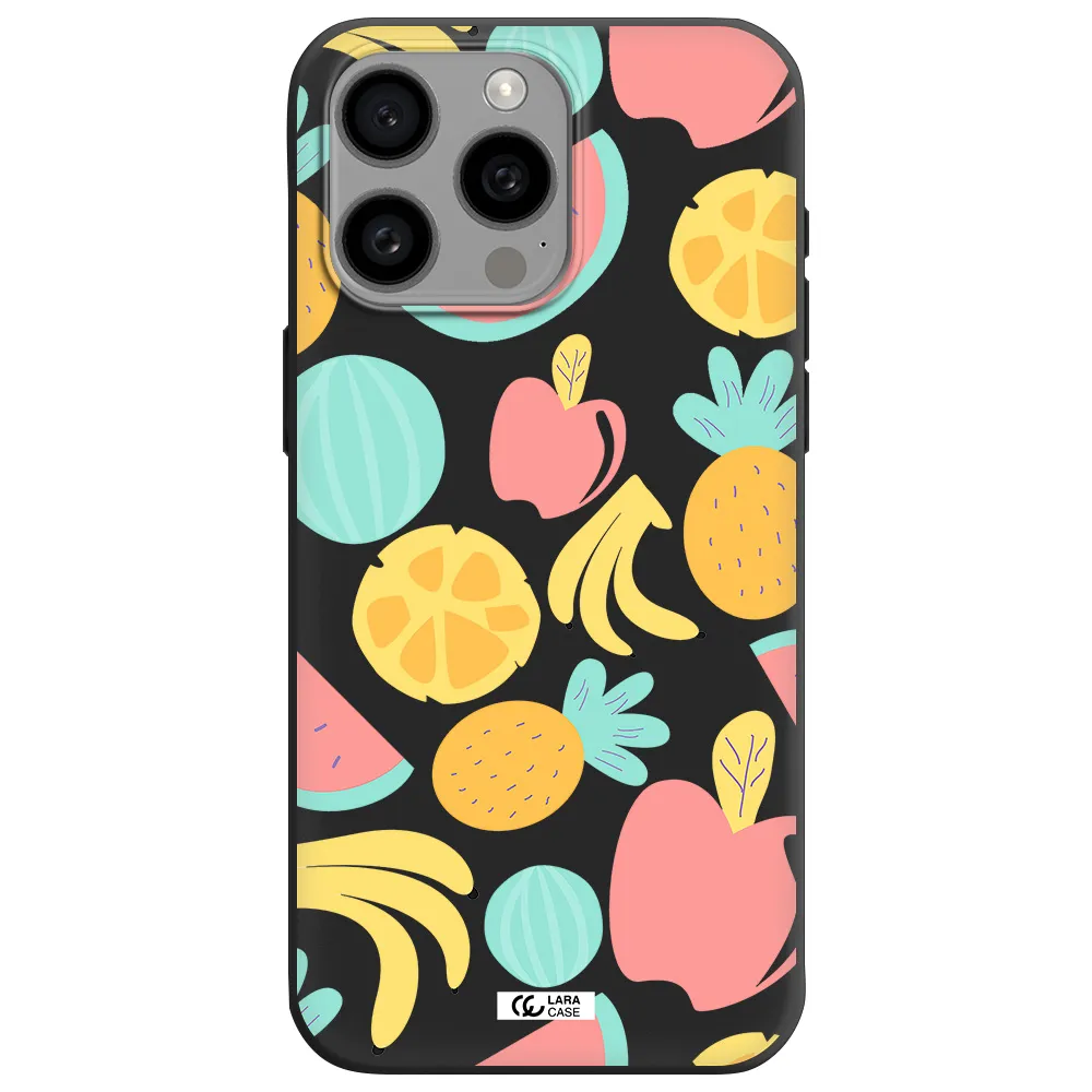 a pattern of fruits on a white background Apple Iphone 15 Pro max Silicone black Case