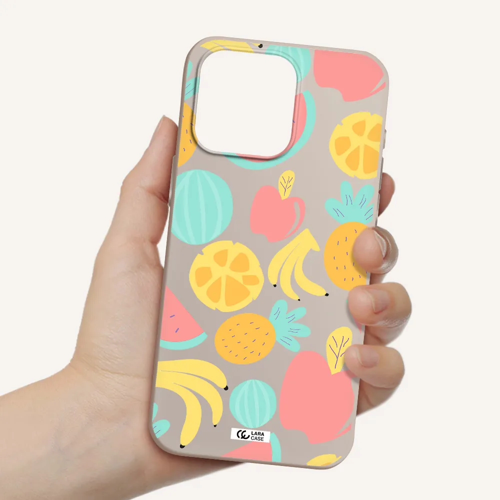 a pattern of fruits on a white background Apple Iphone 15 Pro max Silicone Stone Case