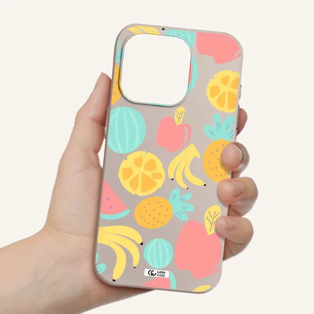 A Pattern Of Fruits On A White Background Apple Iphone 15 Pro Silicone Stone Case