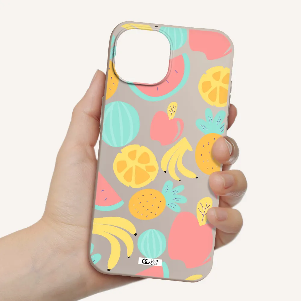 a pattern of fruits on a white background Apple iPhone 15 Silicone Stone Case