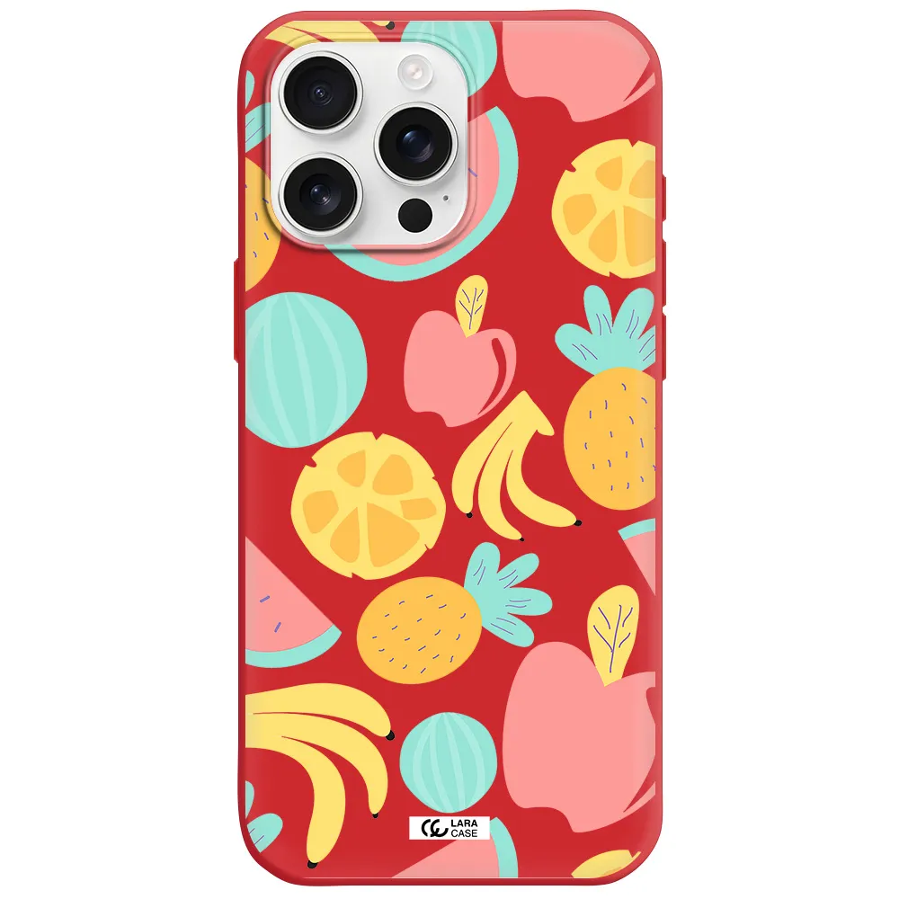 A Pattern Of Fruits On A White Background Apple Iphone 16 Pro Max Silicone Stone Case