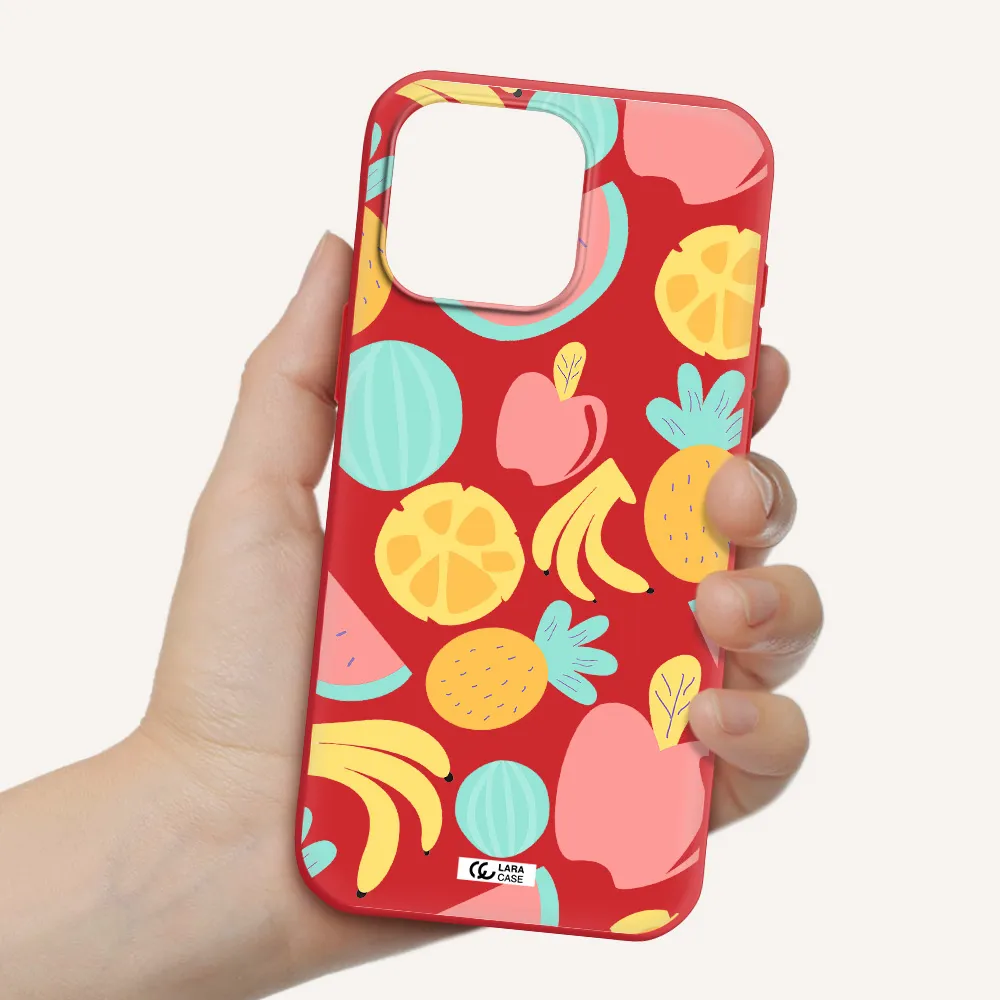 A Pattern Of Fruits On A White Background Apple Iphone 16 Pro Max Silicone Stone Case