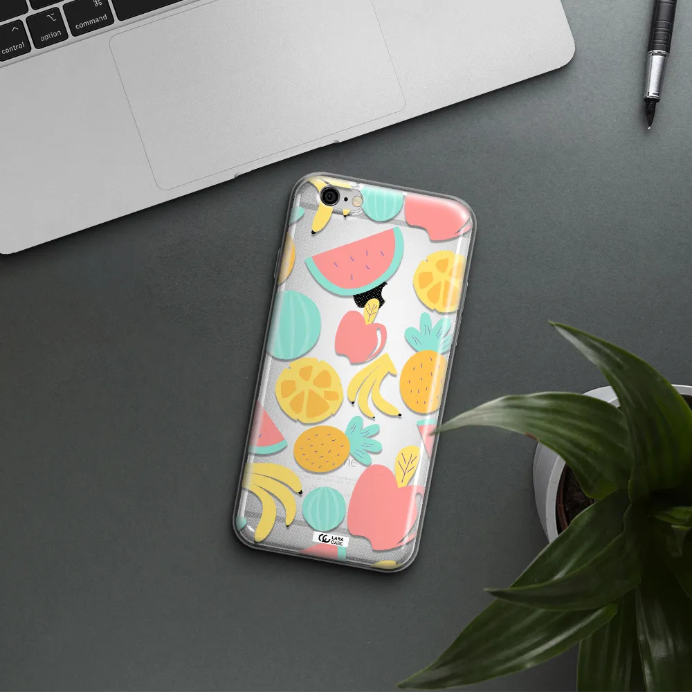 a pattern of fruits on a white background Apple iPhone 6 Clear TPU Case