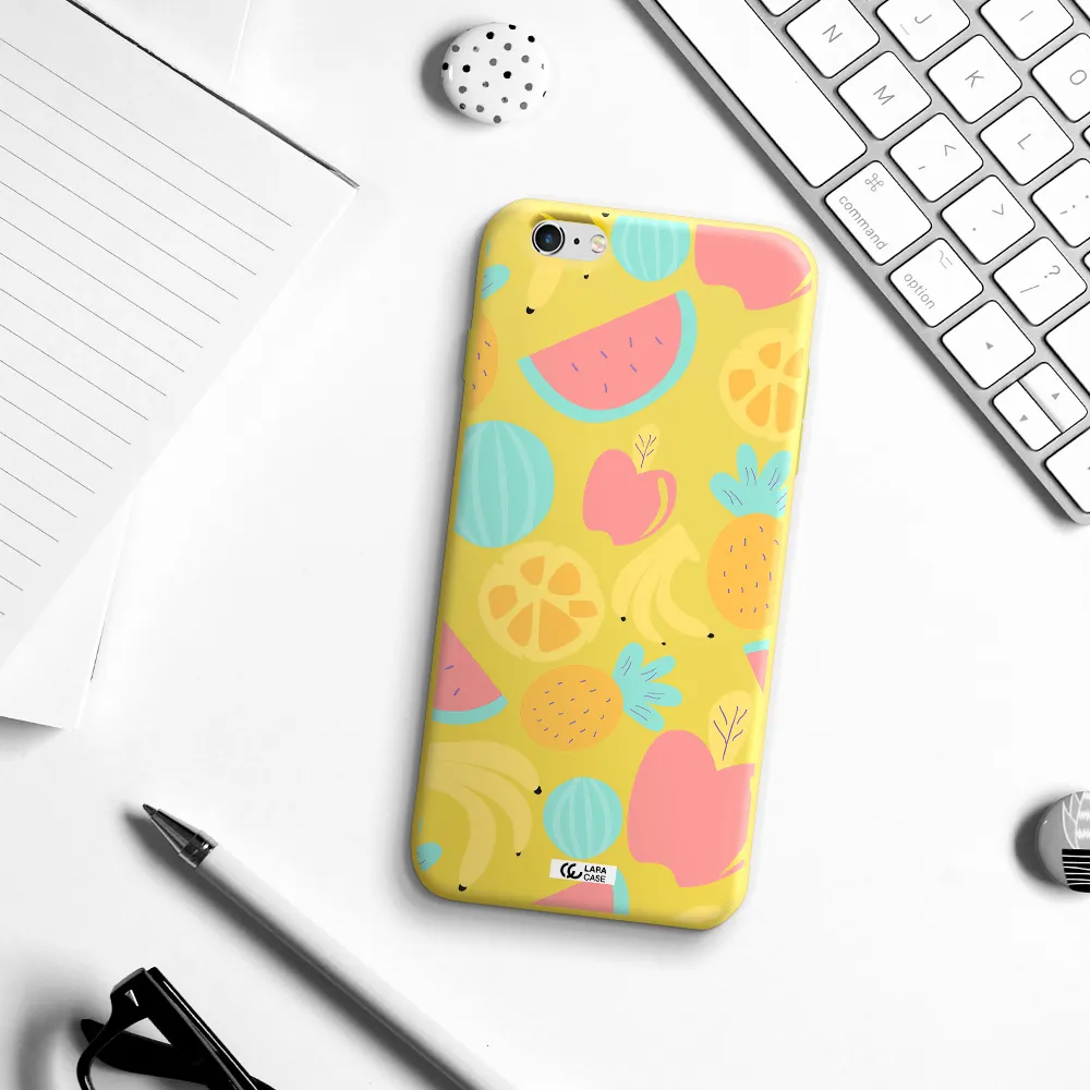 a pattern of fruits on a white background Apple iPhone 6 plus Silicone canary yellow Case
