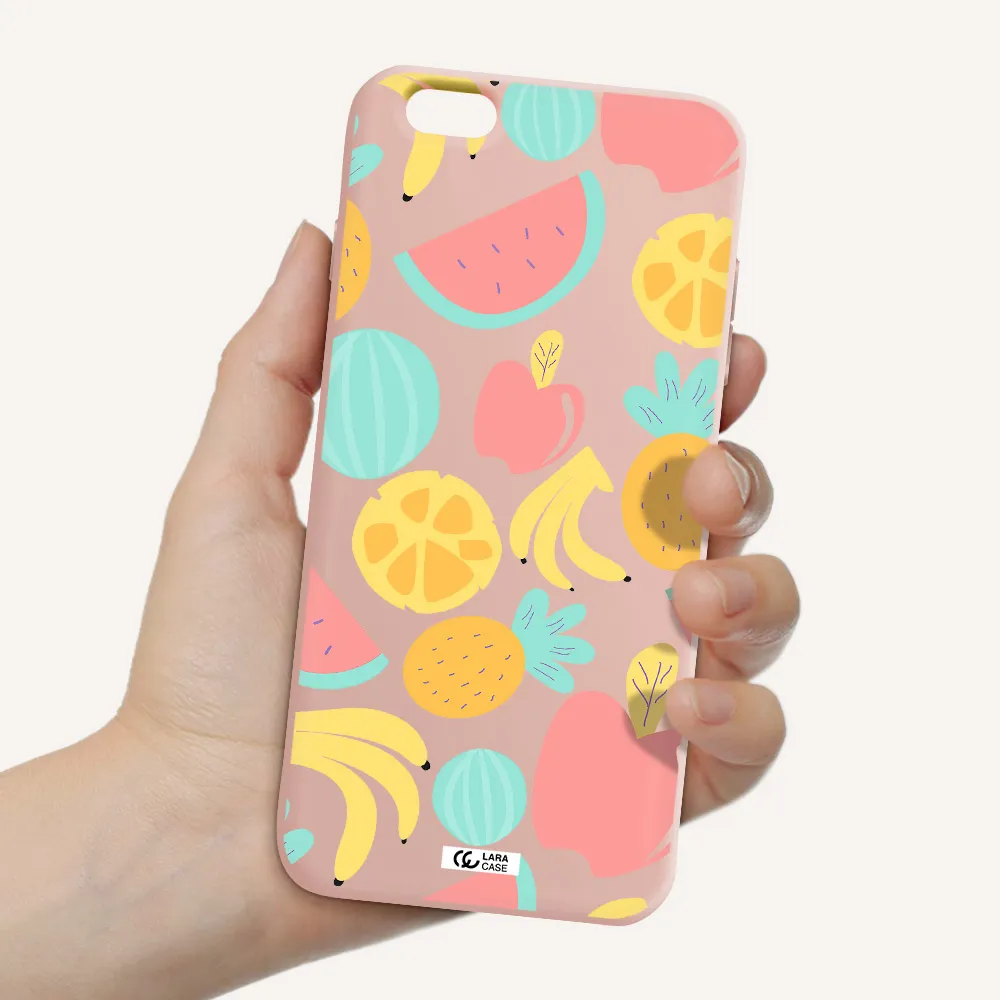 a pattern of fruits on a white background Apple iPhone 6 plus Silicone pastel pink Case