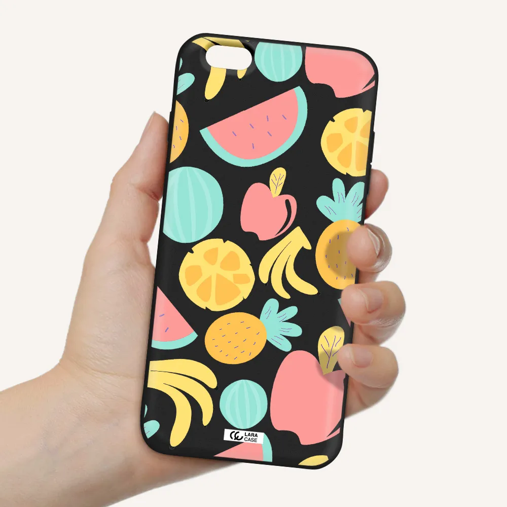 a pattern of fruits on a white background Apple iPhone 6 s plus Silicone black Case