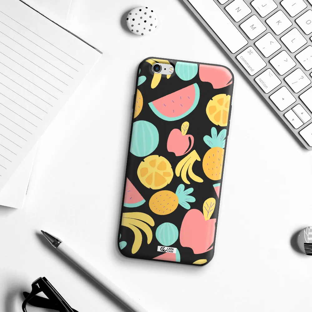 a pattern of fruits on a white background Apple iPhone 6 s plus Silicone black Case