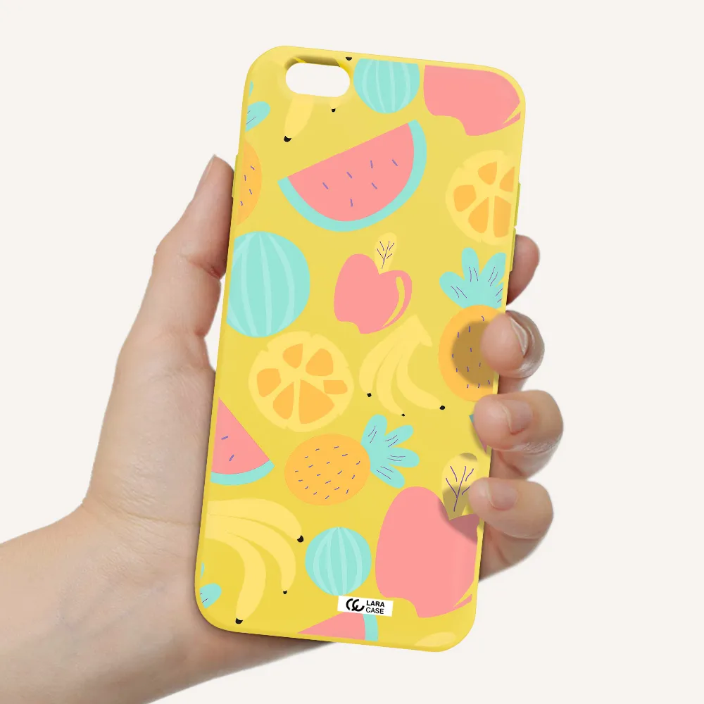a pattern of fruits on a white background Apple iPhone 6 s plus Silicone canary yellow Case