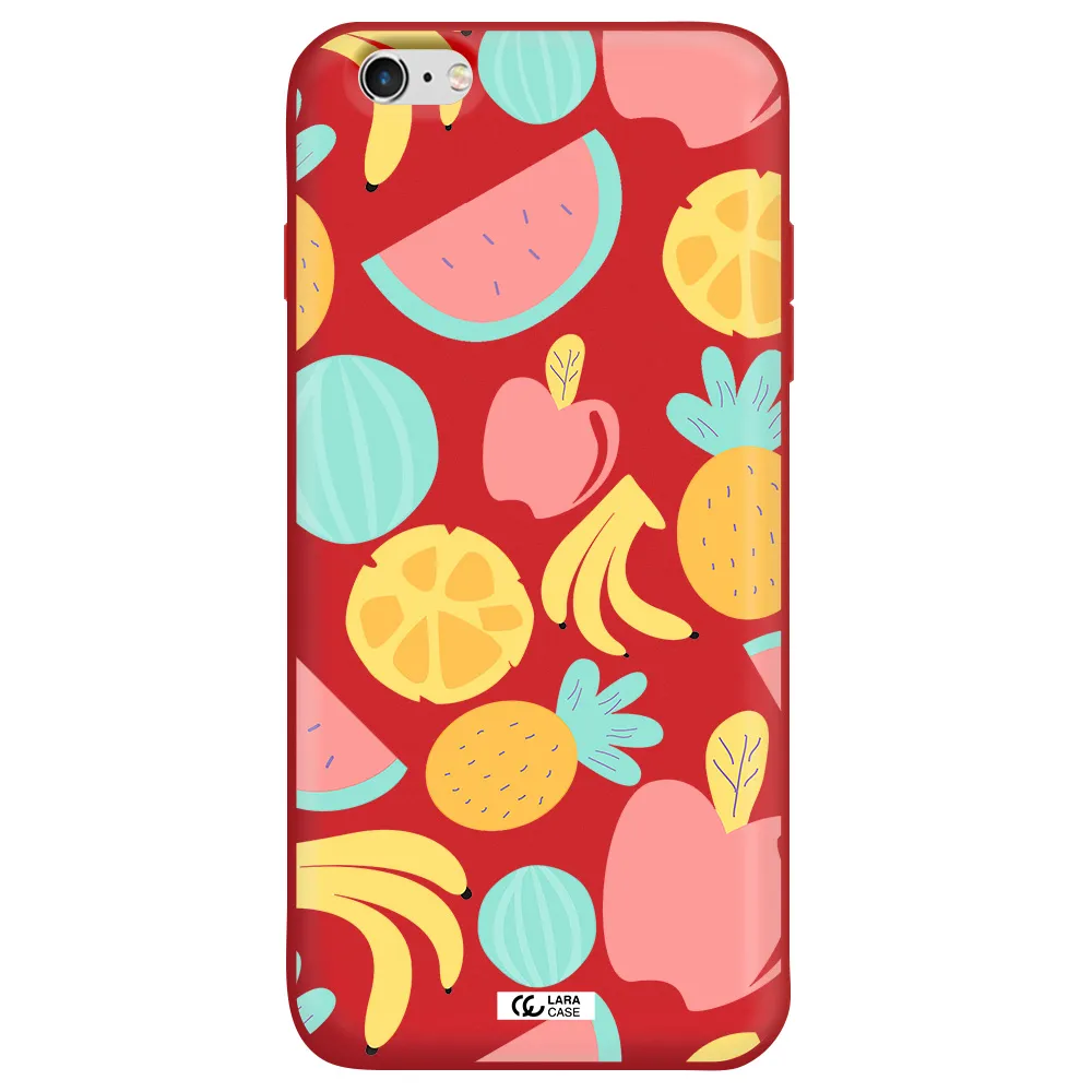 a pattern of fruits on a white background Apple iPhone 6 s plus Silicone Imperial Red Case