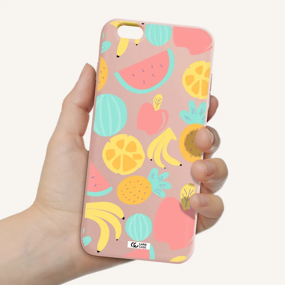 a pattern of fruits on a white background Apple iPhone 6 s plus Silicone pastel pink Case
