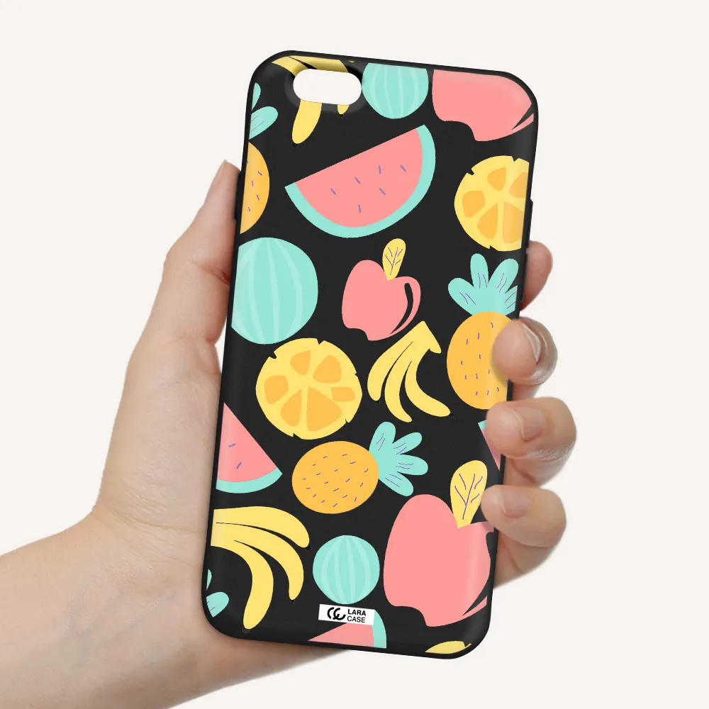 a pattern of fruits on a white background Apple iPhone 6 Silicone black Case