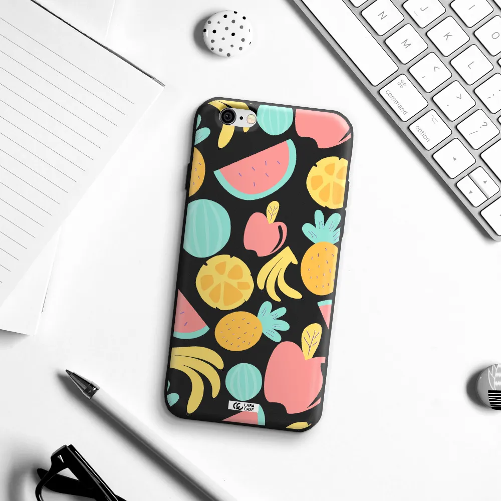 a pattern of fruits on a white background Apple iPhone 6 Silicone black Case