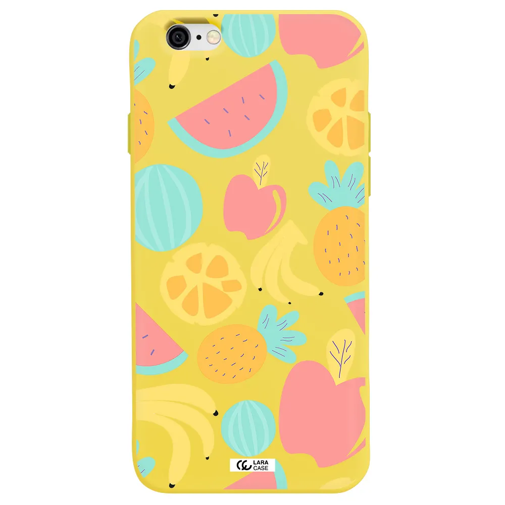 a pattern of fruits on a white background Apple iPhone 6 Silicone canary yellow Case