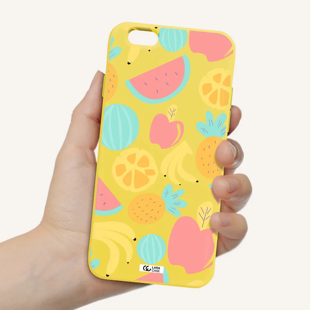 a pattern of fruits on a white background Apple iPhone 6 Silicone canary yellow Case