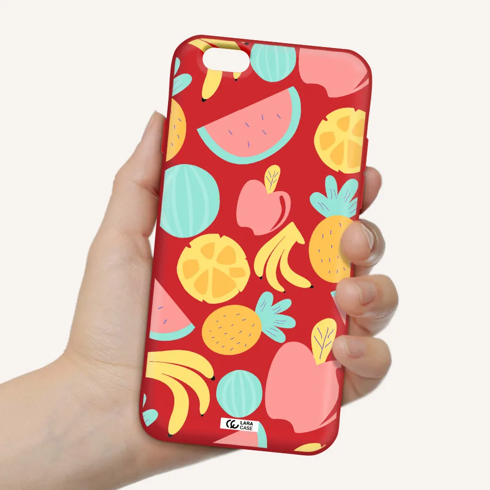 a pattern of fruits on a white background Apple iPhone 6 Silicone Imperial Red Case