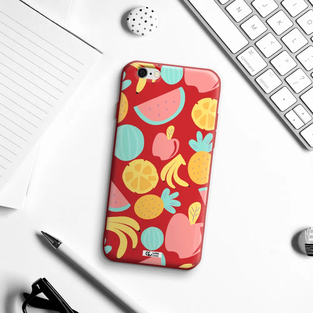 a pattern of fruits on a white background Apple iPhone 6 Silicone Imperial Red Case