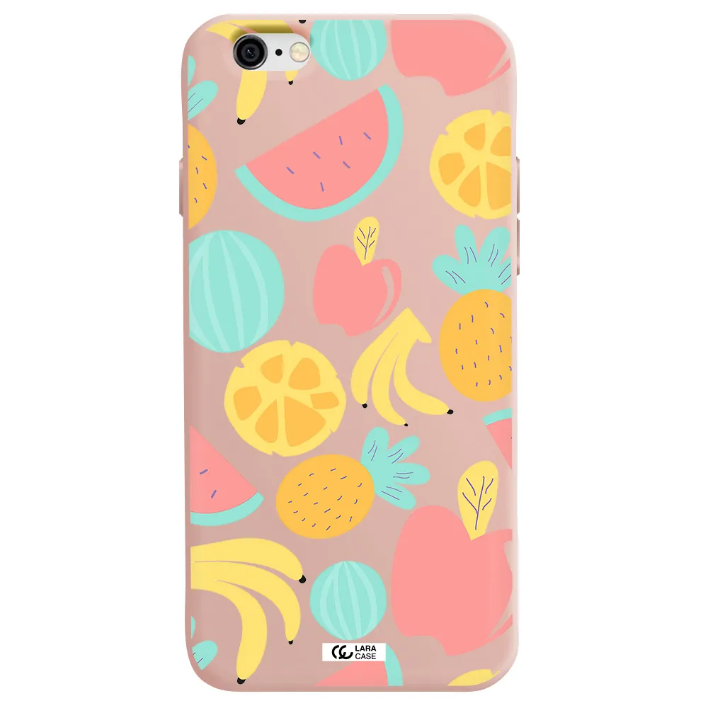 a pattern of fruits on a white background Apple iPhone 6 Silicone pastel pink Case