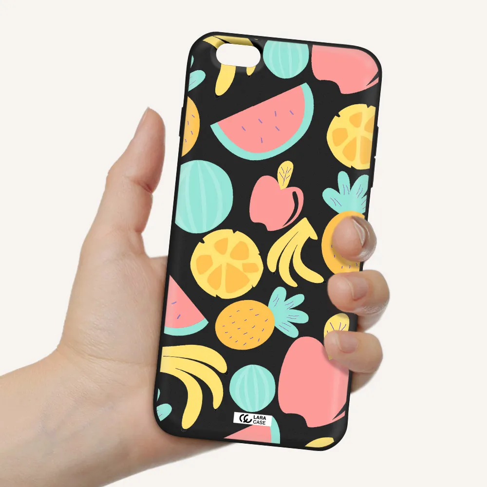 a pattern of fruits on a white background Apple iPhone 6S Silicone black Case